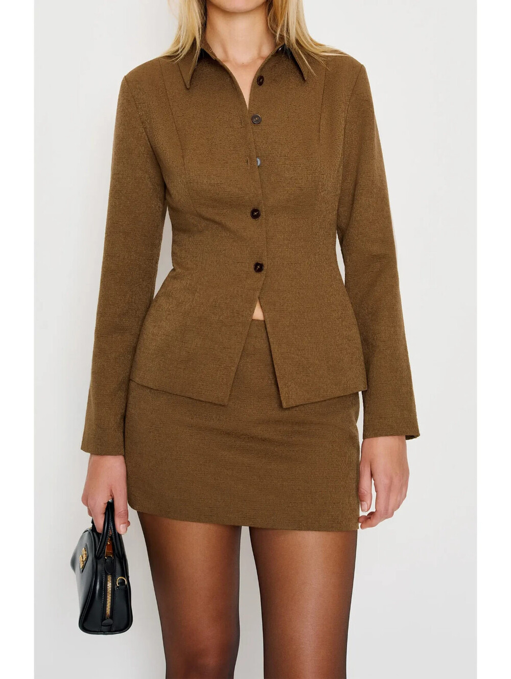 NEW Reformation Chloe Long Sleeve Top & Miniskirt Set in Brown Sz 4 #MD2550
